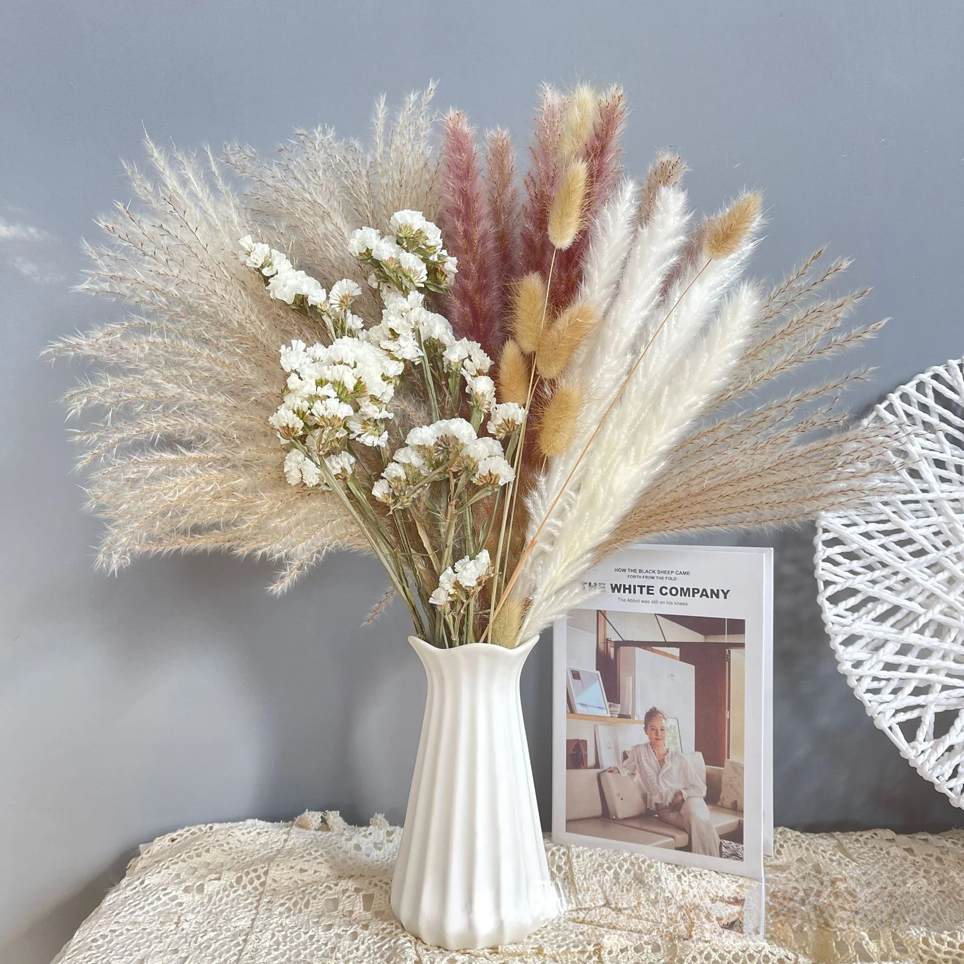 

Natural Phragmites Dried Flowers Wedding Arrangement Decoration Fluffy Pampas Grass Bouquet Boho Home Living Room Decor