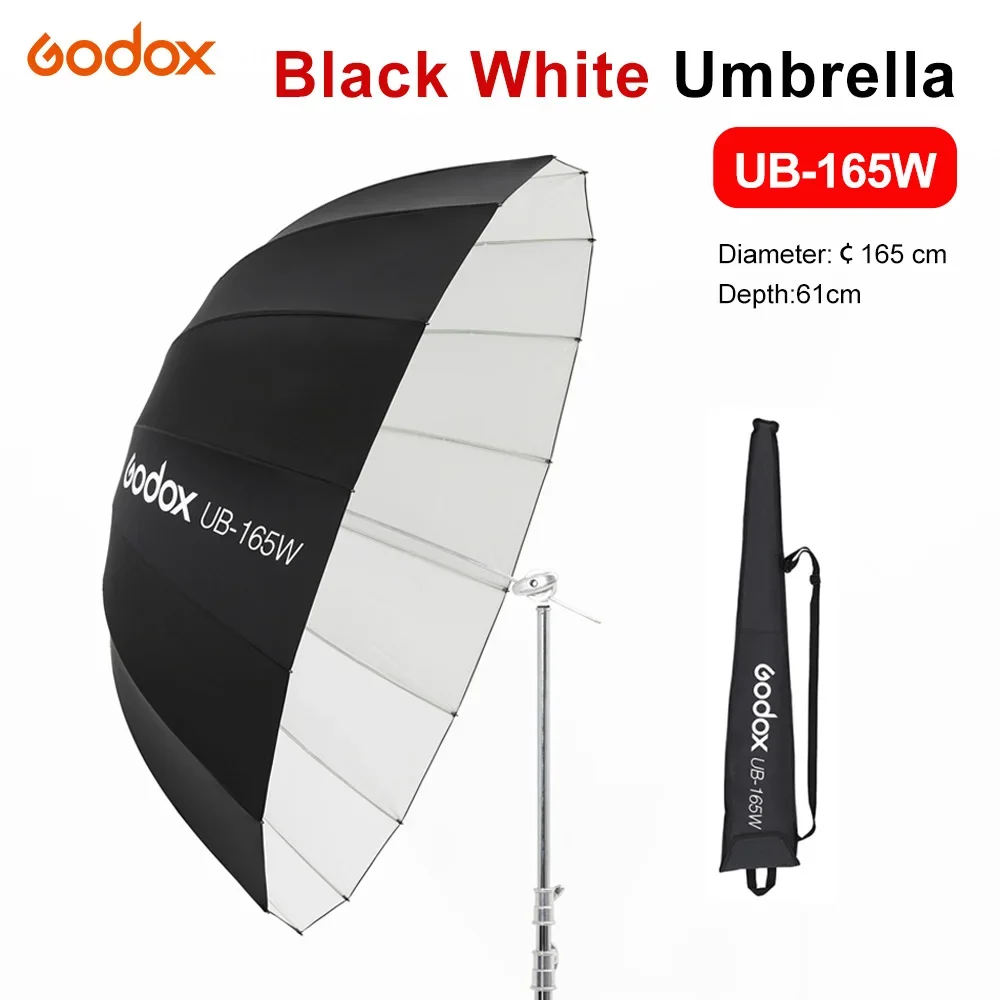 

Godox UB-165W 65in 165cm Parabolic Black White Reflective Umbrella Studio Light Umbrella with Black Silver Diffuser Cover Cloth