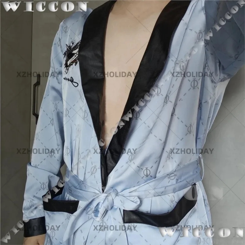 

asdh8@Rafayel Bathrobe Love And Deepspace Game Qi Yu Cosplay Blue Long Robe Man Sexy Summer Clothes Wig Halloween Outfit Customi