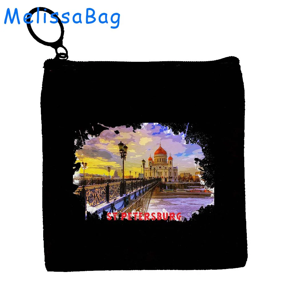 Marrakesh Morocco St Petersburg Saint Petersburg Russia Watercolor Painting Canvas Coin Purse Key Case Bags Wallet Zipper Pouch