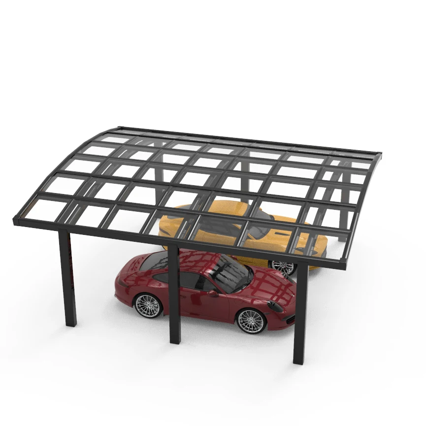 UV Resistant Soundproof Double Layer Aluminum Carport, Curved Arch Metal Car Shelter for Villa Garden Driveway Parking