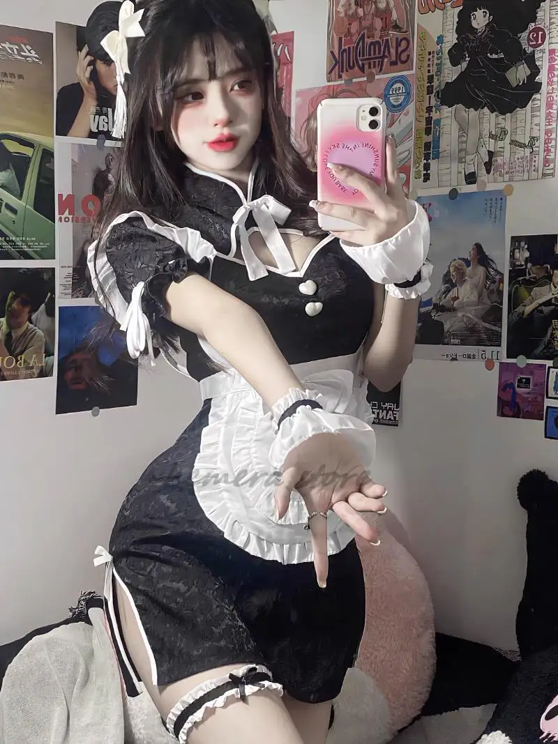 Chinês cheongsam halloween vestido de empregada gótico lolita garçonete role play trajes feminino amor ao vivo cosplay estudante festa uniforme