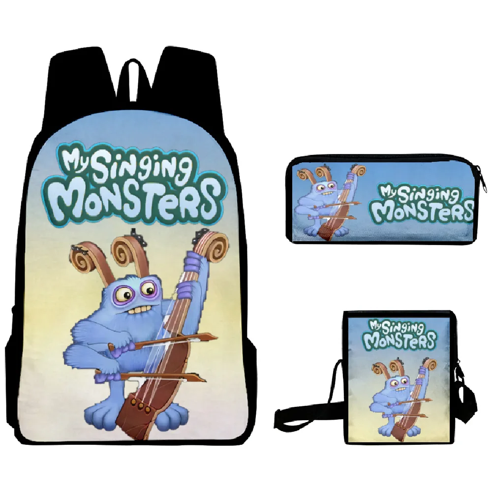 Harajuku Youthful my singing monsters 3D Printed 3pcs/Set Student Travel bags Laptop Daypack Backpack Shoulder Bag Pencil Case