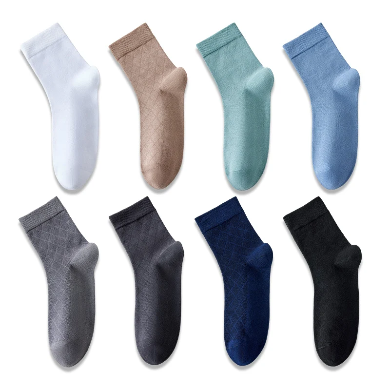 MiiOW 100 % Pure Cotton Socks Men Summer Thin Long Socks Antibacterial Anti Odor Deodorant Breathable White Business Dress Sock