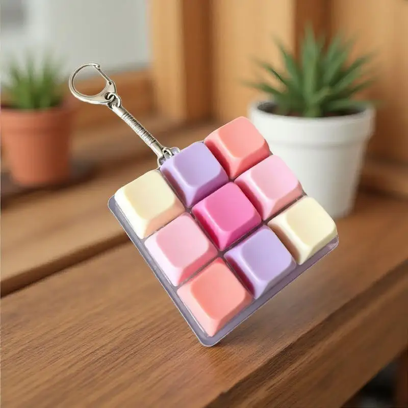 Cute Pastel Keyboard Fidget Keychain Toy Clickable Buttons Stress Reliever for Classroom Reward Student Small Gift
