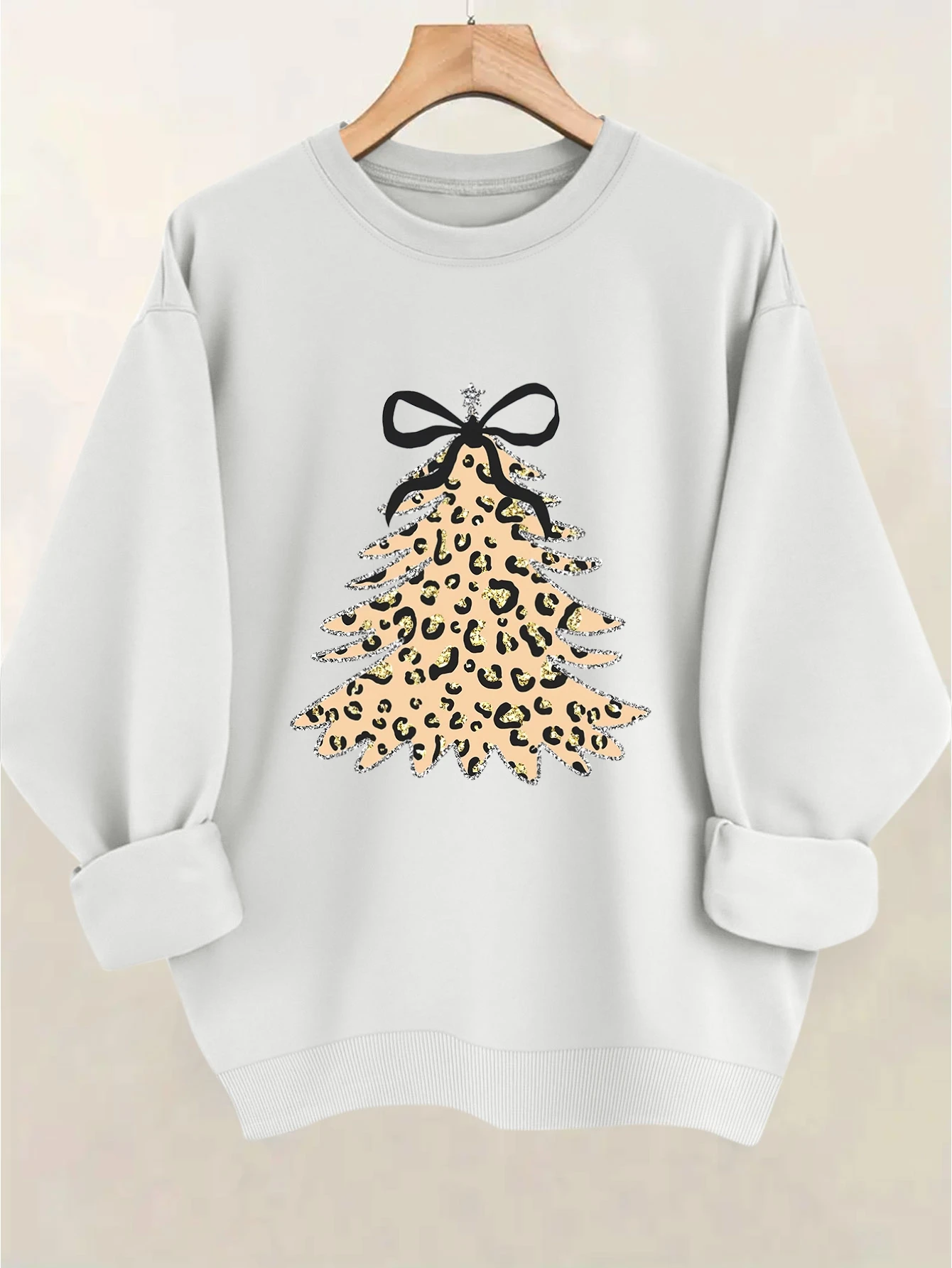 Otoño e Invierno Navidad estampado de leopardo árbol casual mujer moda Y2K sudadera sin capucha moda sudadera