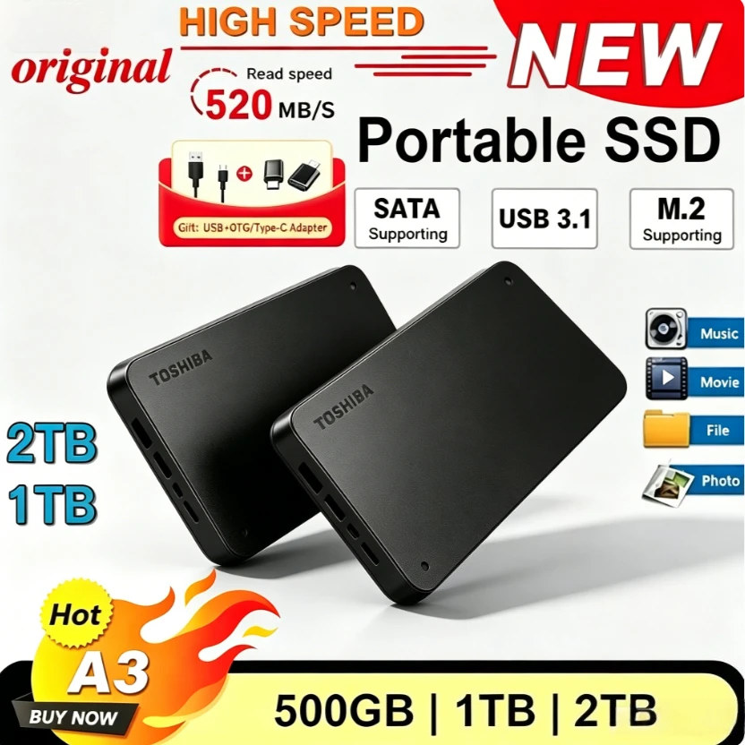 

For Toshiba Canvio Basics A3 HDTB410YK3AA External Hard Drive USB 3.0 Portable HDD 500GB 1TB 2TB Black