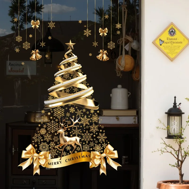 2026 جو عيد الميلاد الزجاج أعواد تزيين شجرة عيد الميلاد الملونة تلوين نافذة عرض ثابتة جدار نجمة قابل للإزالة