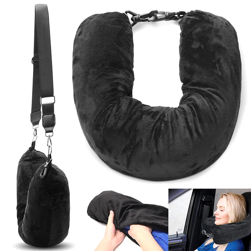 1PC Car Train Airplane Portable Fillable Neck Pillow Space-saving Fillable Clothes Neck Pillow Adjustable Comfortable Flannel