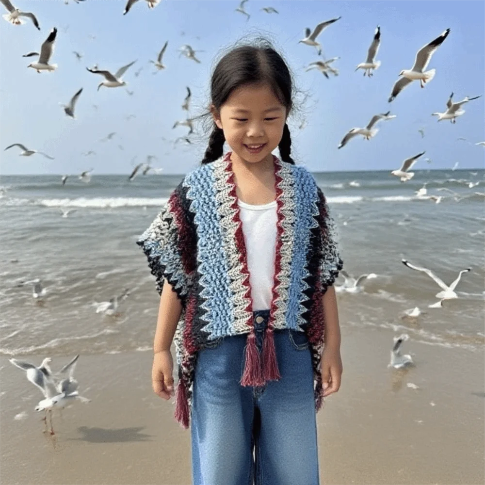 أزياء الشتاء الدافئة 'المعطف المنغولي العرقية نمط الصوف الاصطناعي الحياكة يلتف مخطط سترة شرابة شال ل