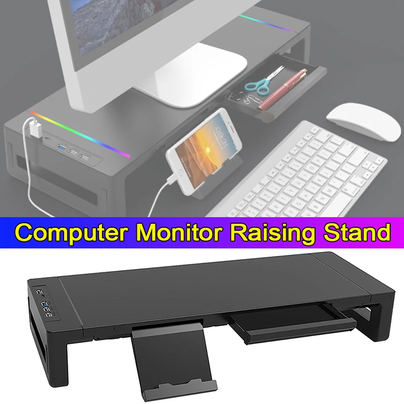 

Monitor Stand Riser with USB 3.0 Drawer and Phone Holder Foldable Height Adjustable Computer Stand for Desktops and Laptops