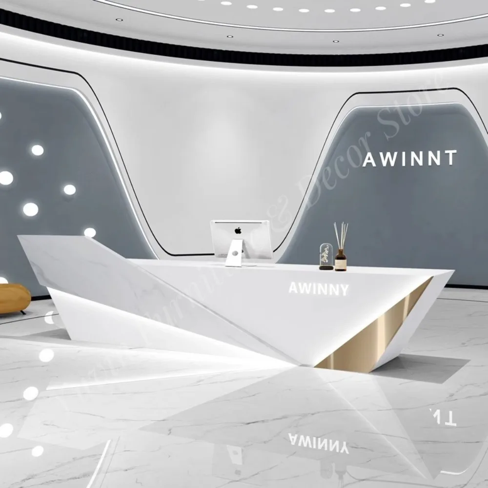 Modern Design Melamine Board Extendable Office Reception Desk with Comfortable Chairs for Front Desk Use