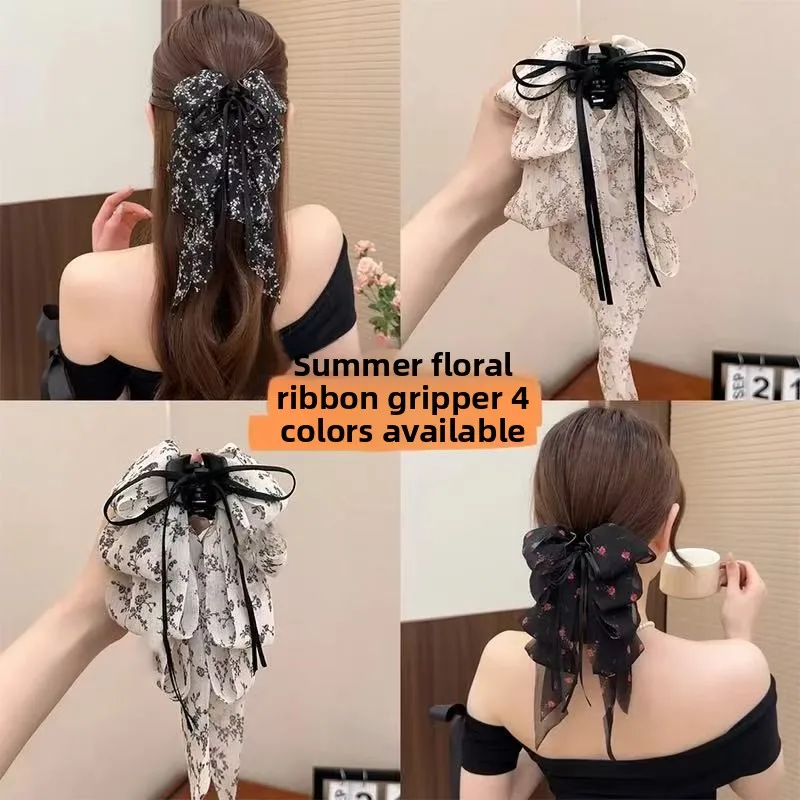 

Forest floral bow pearl hairpin, gentle temperament, back of head grip clip, sweet high-end hair accessories