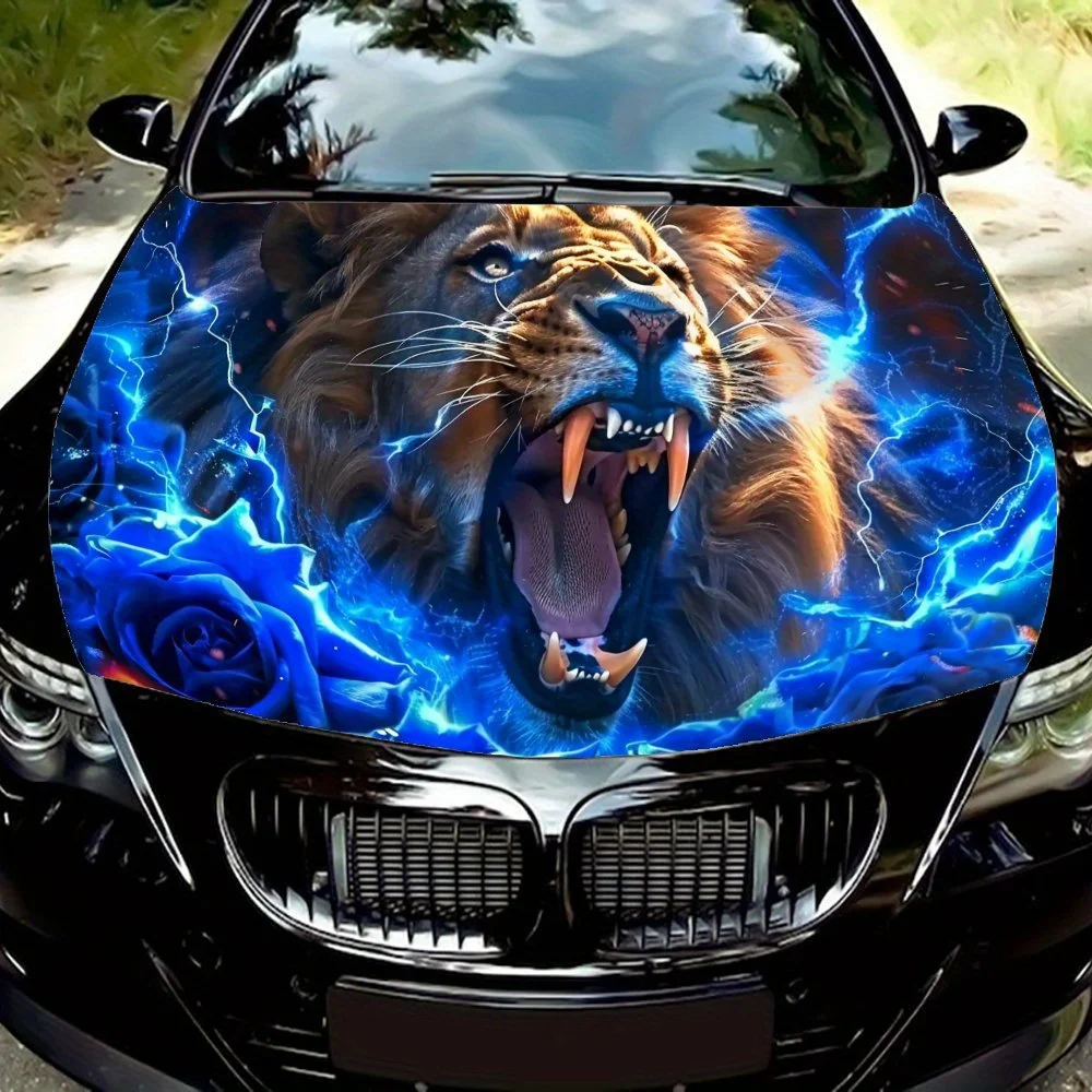 

Electric Mangshiwei Car Hood Sticker - Strong and Tough PVC Material Sticker, Three-dimensional Blue Electric Lion Special Effec