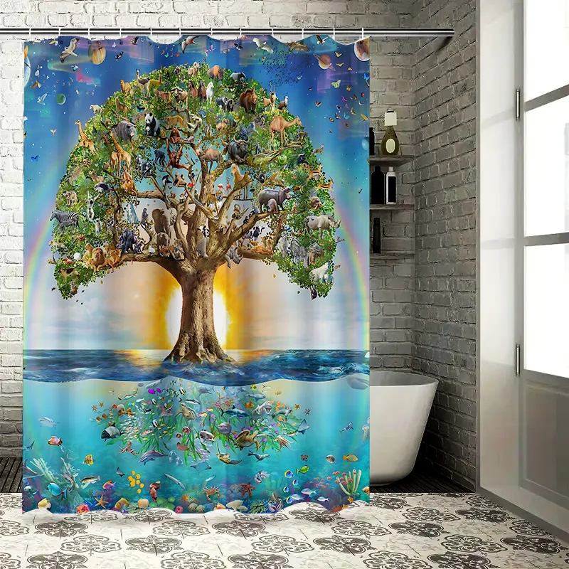 

Занавеска для душа «Древо жизни» — яркая природная сцена с животными и рыбками — идеально подходит для домашнего декора — прочная и водонепроницаемая