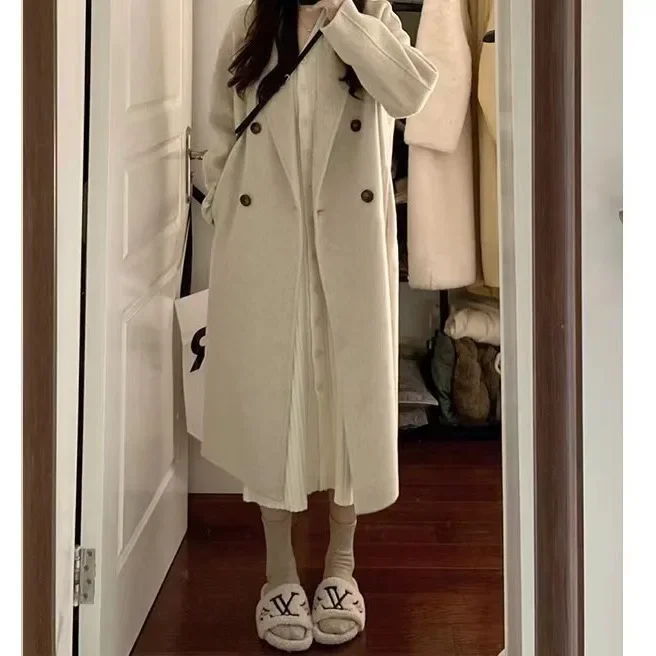 

Gentle Hepburn style double-sided cashmere woolen coat women's Korean autumn and winter woolen coat high-end small man