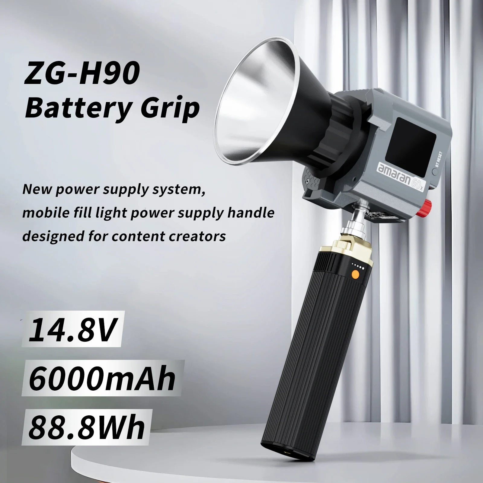 

ZGCINE ZG-H90 Power Bank Hand Grip 6000mAh Support PD IN/ USB-C Out for Tube Light Photography Lighting Zhiyun G60 X100 Amaran