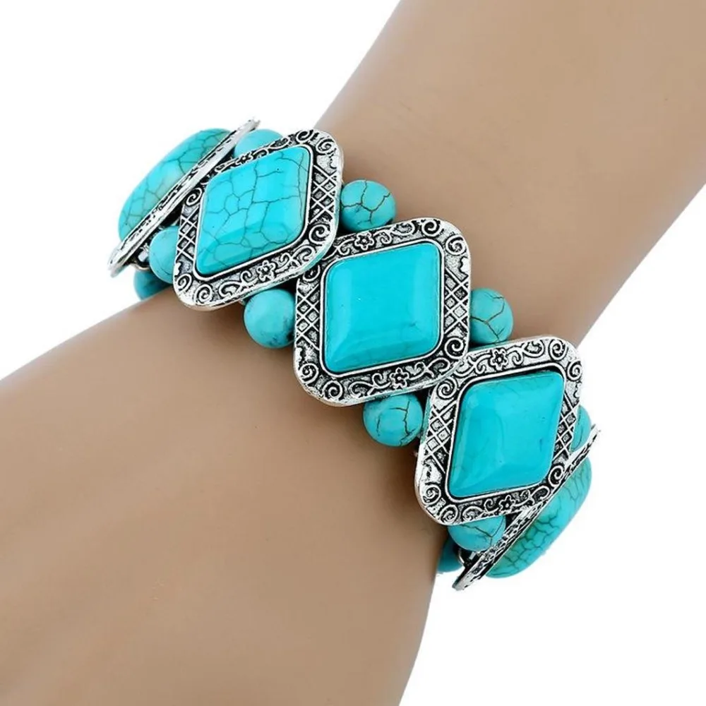 Bohemia Unique Fashion Turquoise Rhombus Cute Bracelet Bangle Women Jewelry