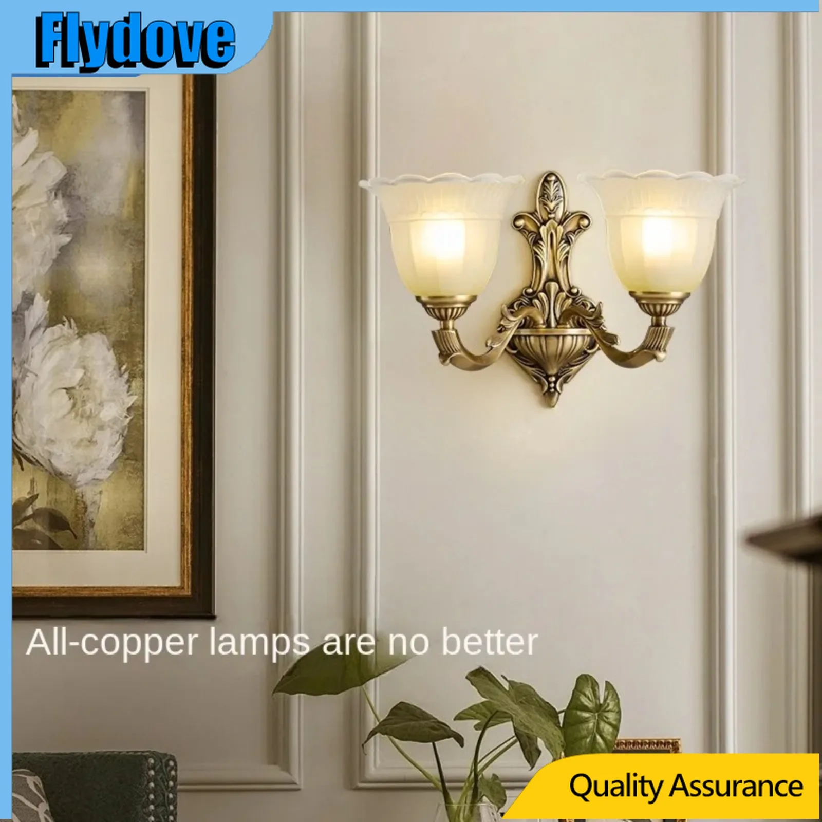

Retro All Copper Luxury Glass Wall Lamp for Bedroom Living Room Staircase Brass Color Luminaria Home Art Decor Sconce