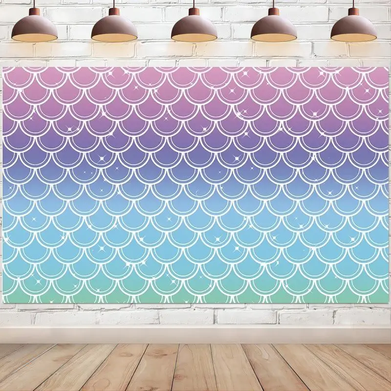 Mermaid Scales Backdrop Glitter Purple Pink Blue Photography Background Baby Shower Birthday Party Decoration Studio Banner