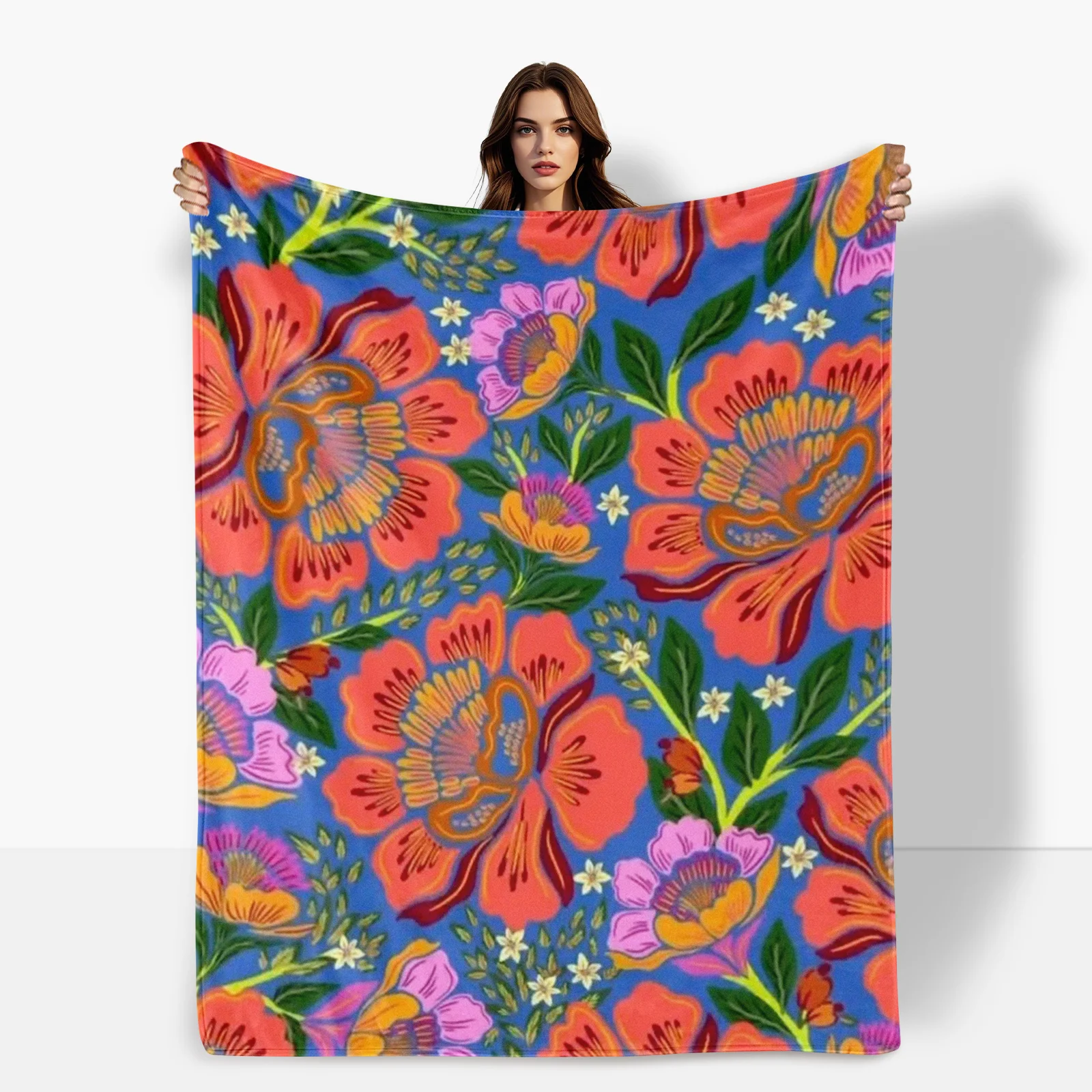 Elegant Floral Design Blanket In Pink Green And Blue For A Stylish And Comfortable Home Decor Accent Piece