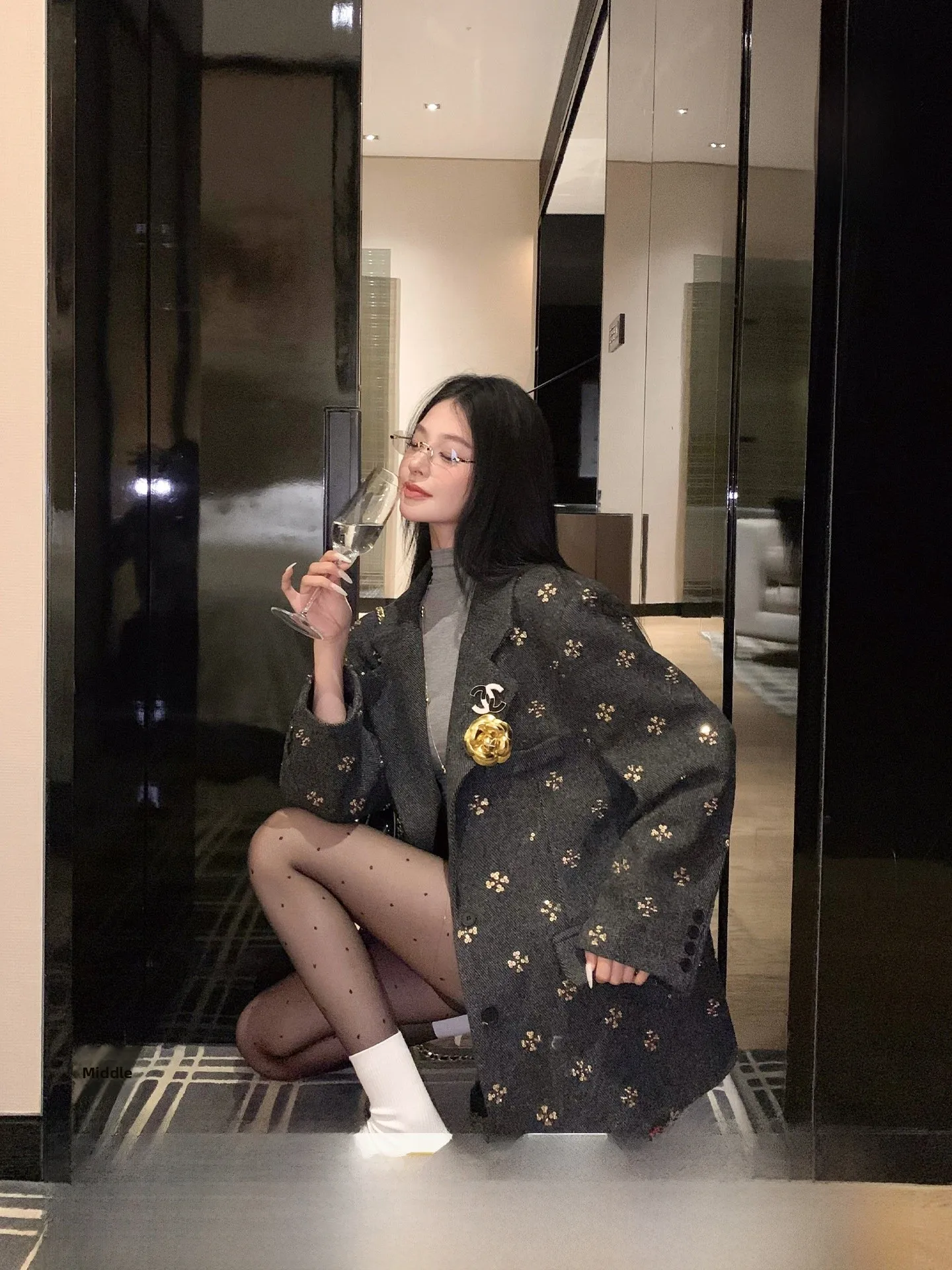 

Женский блестящий жакет Ele с бисером и тяжелой отделкой, повседневный, с длинными рукавами, осенний, для работы, модная верхняя одежда