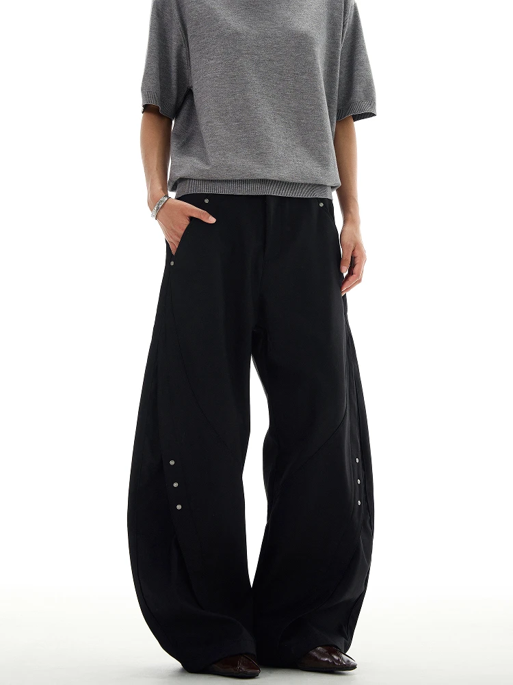 

Thumpup, повседневные брюки в американском стиле ретро с заклепками и ножом, свободные широкие брюки для мужчин и женщин, повседневные дышащие полиэстеровые брюки