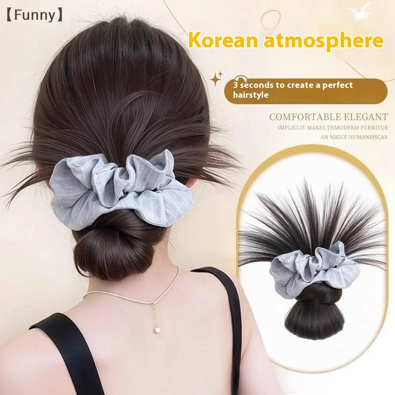 

〔Funny〕Synthetic Hair Bun Claw Clip With Hair Band Korean Style Lazy Flower Bud Sweet And Elegant Wig Bag