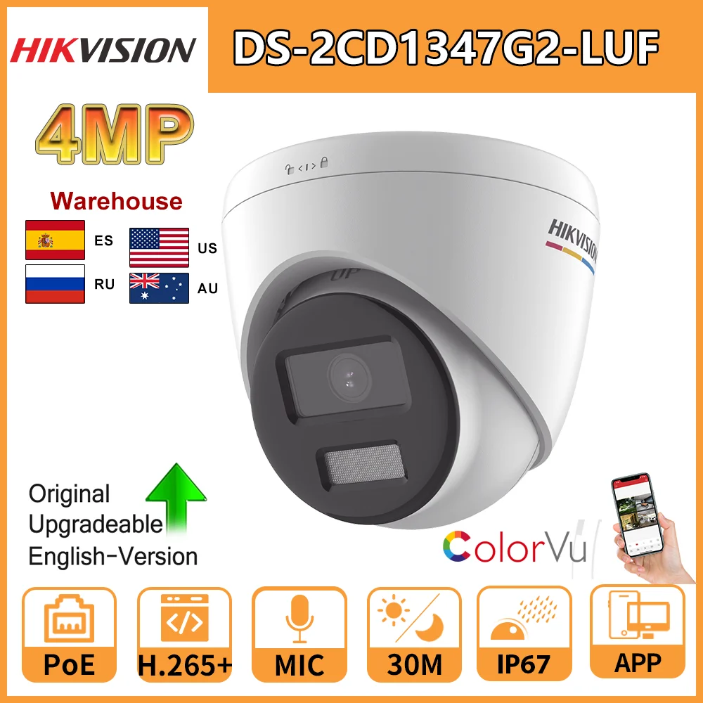 Hikvision 4MP IP Camera DS-2CD1347G2-LUF ColorVu MD 2.0 Bullet Built-in MIC SD Card Slot 24/7 Colorful imaging Human Detection