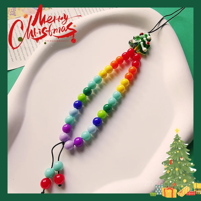 

Рождественская елка, разноцветные бусины, цепочка для мобильного телефона, рождественские женские наручные украшения, чехлы для телефонов, сумки, брелки, подвески