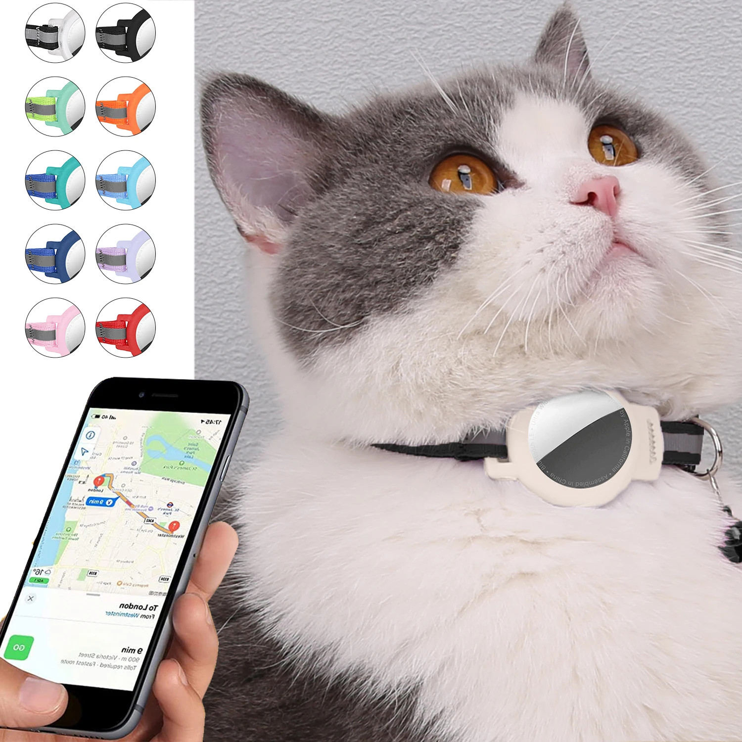 For Airtag Tracker Cat Collars With GPS Positionable Reflective With Bell Pet Locator Necklaces Cats Safe Anti-lost Accessories