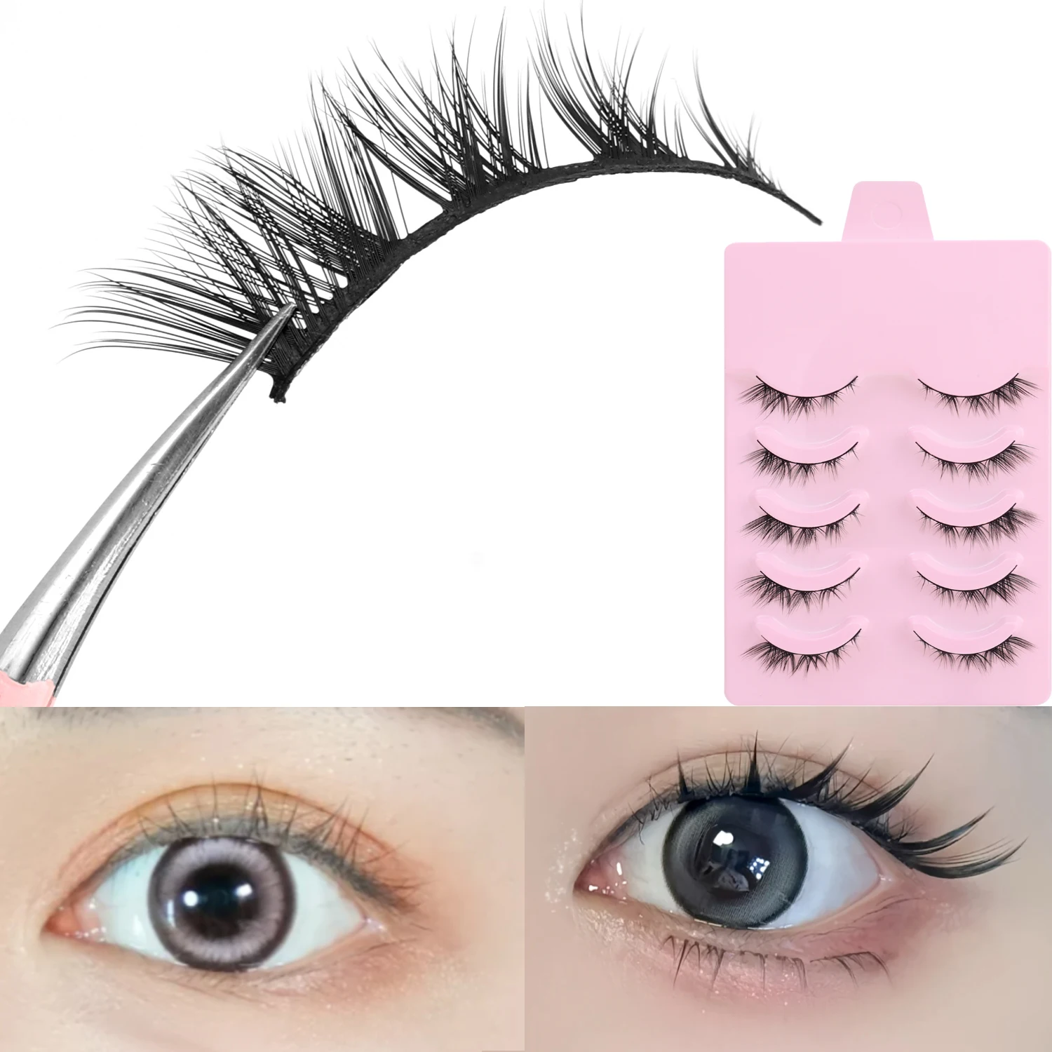 5 Pairs Manga Lashes Cat Eye Fox Line Lashes 3D Natural False Lashes Fluffy Soft Cross Wispy Natural Eyelash Extension Makeup