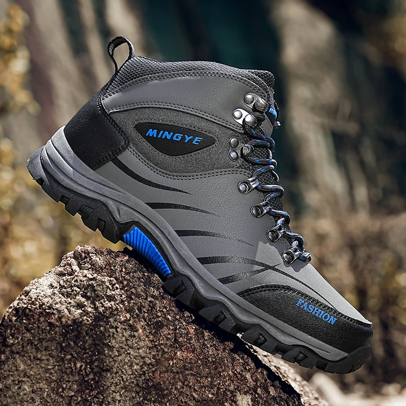 

Уличная походная обувь, мужская обувь, противоскользящая дышащая мужская обувь средней высоты на толстой подошве, повседневная спортивная обувь на плоской подошве со шнуровкой