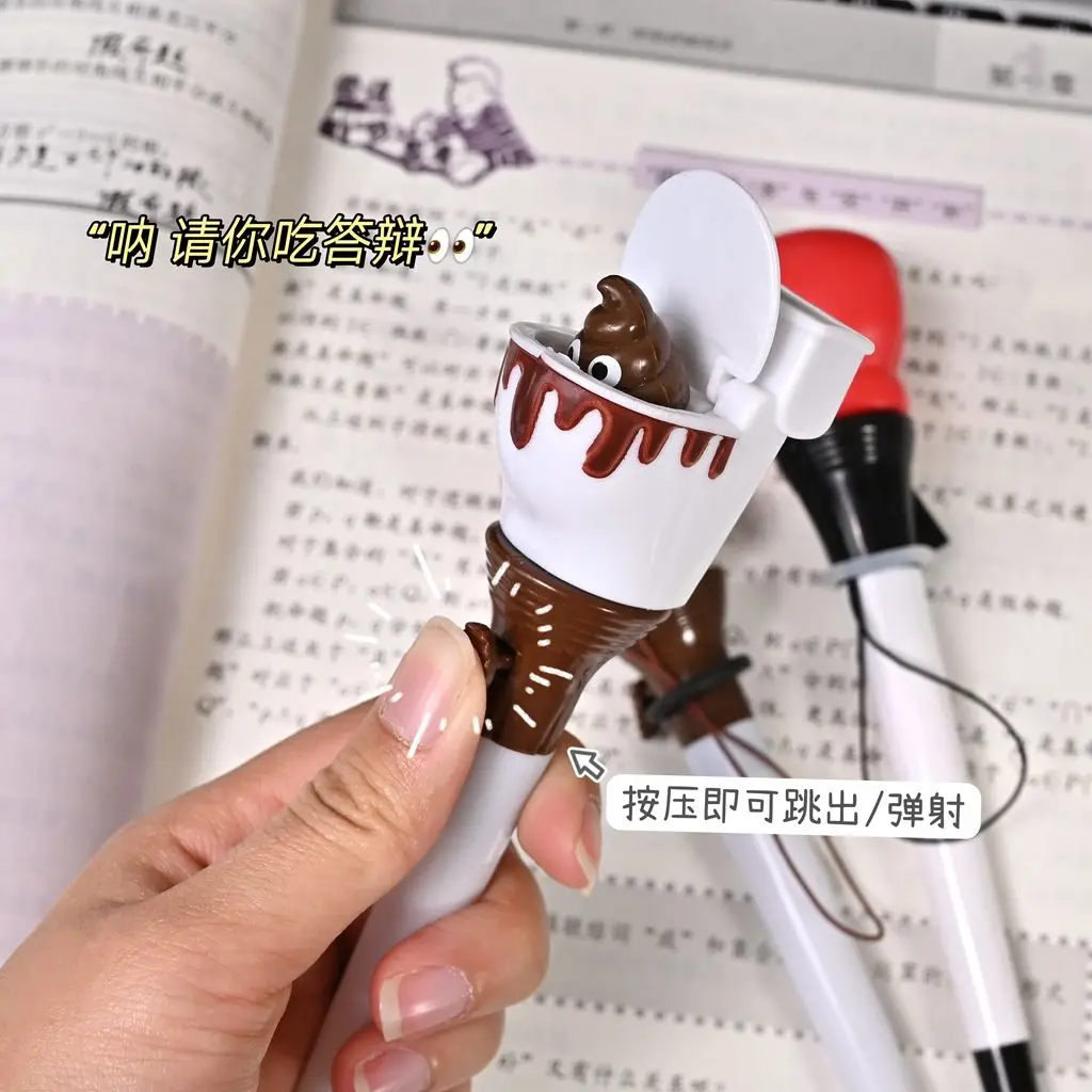 Funny Launchable Toilet Poop Ballpoint Pen Novelty Prank Stress-Relief Toy Black Pen Fun Stationery Surprise Gift for Friends view 5