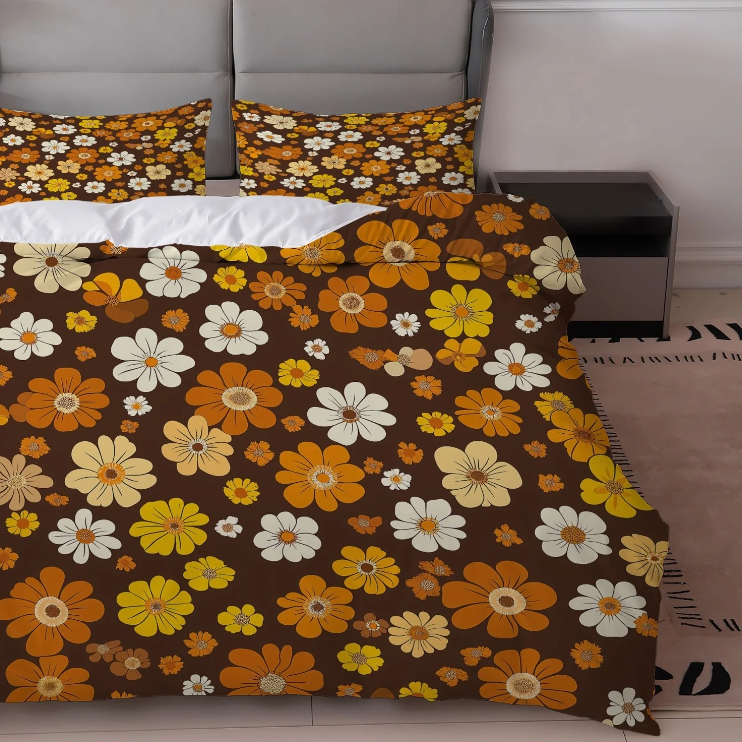 3Pcs Set Sprei Retro Motif Bun - Aesthetic Floral Duvet Cover ulasan dan harga