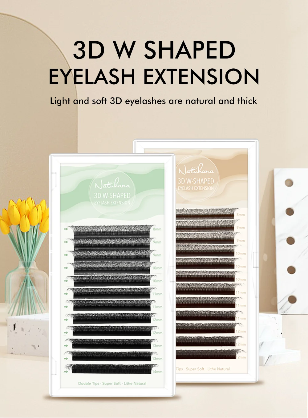 NATUHANA W Lashes Extension L LU(M) Curl Individual Mink YY Lashes 3D W-shaped Volume Fan Eyelash Extension