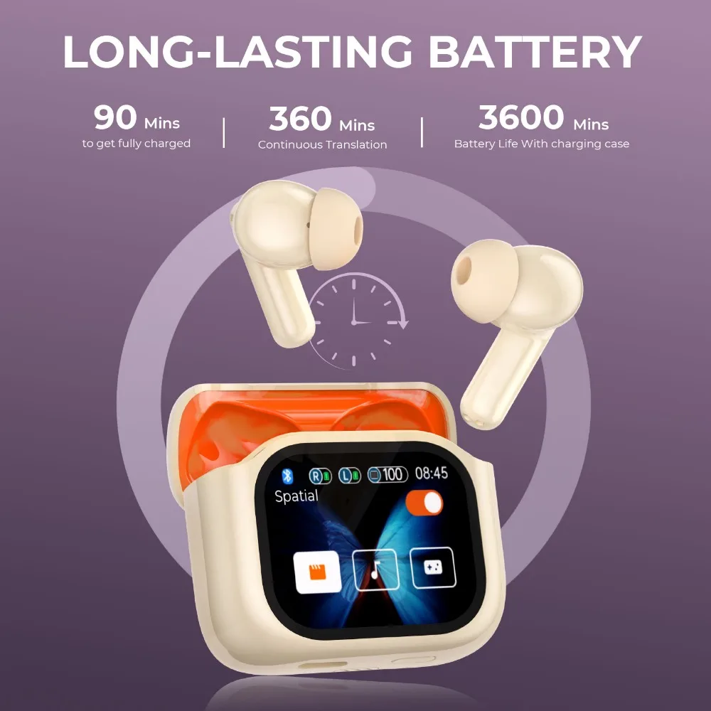 Cuffie per traduttori in tempo reale con touch screen intelligente Auricolari per traduttori di lingue 144 Cuffie da viaggio wireless con cancellazione del rumore