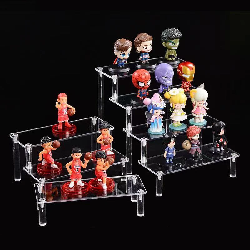 1-5 Tier Acrylic and Solid Wood Panel with Clear Acrylic Column Display Stand for Perfume, Cosmetic, Car Modle, Toy Storage Rack