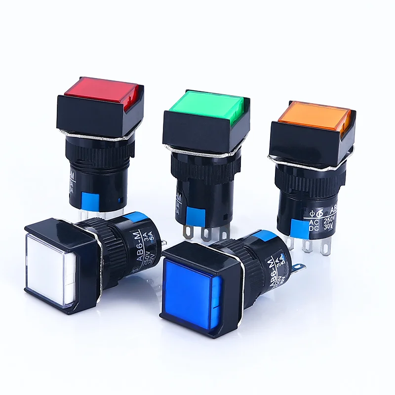 La16-11 16mm Button Switch Self-locking / Reset / Instantaneous 3-pin No + NC 6-pin 2No + NC 3A / 250VAC Blue Green Red White