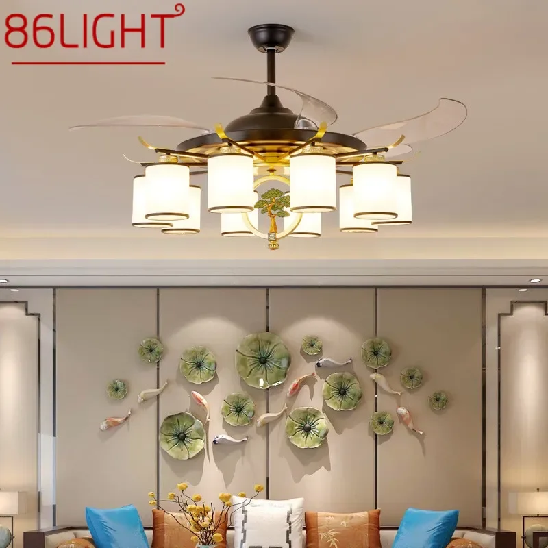 86LIGHT Modern Stealth Fan Light Luxury Living Room Restaurant Bedroom Ceiling Fan Light Remote LED Electric Fan Light