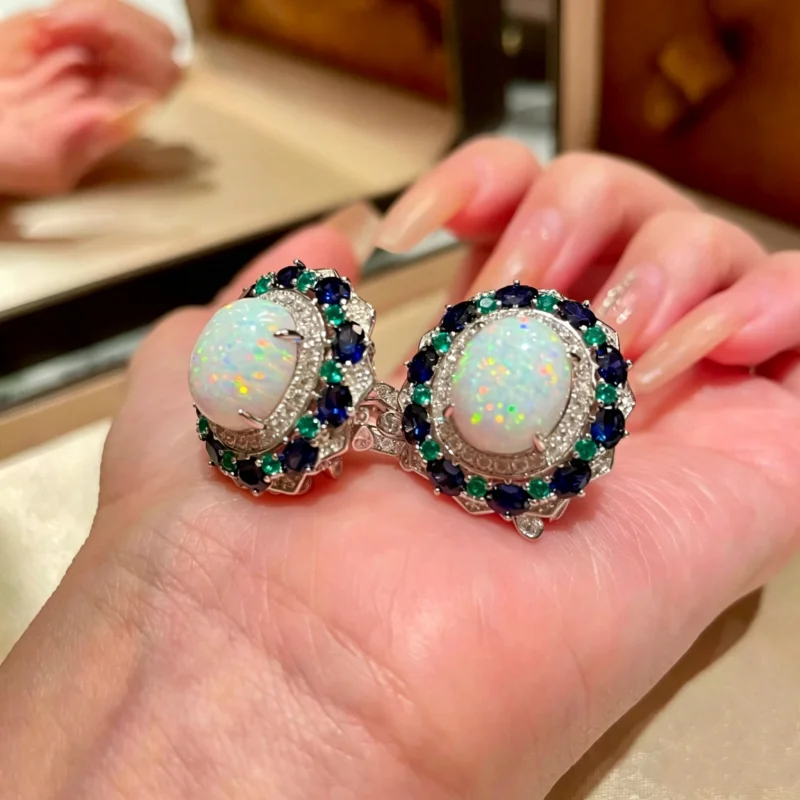 Bellux Jewelry Palace Style Artificial Colorful Opal Rings S925 Silver Gold Plated Top Material Beautiful Vintage Ring for Women