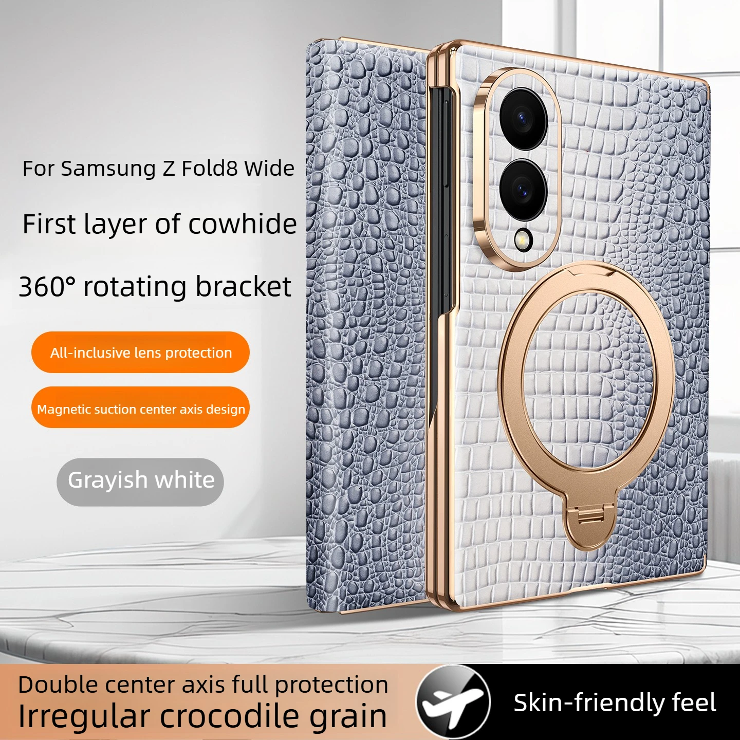 Luxury Genuine Leather Magnetic Phone Case for Samsung Galaxy Z Fold 8 Fold 7 Hinge&Frame Protection,Stand Case for Fold 8 Ultra