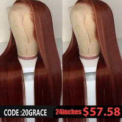 #33 Reddish Bronze Brown Straight Human Hair Wig Pre Plucked Baby Hairline 13x4 Straight Glueless Colored Wig Beauty Grace