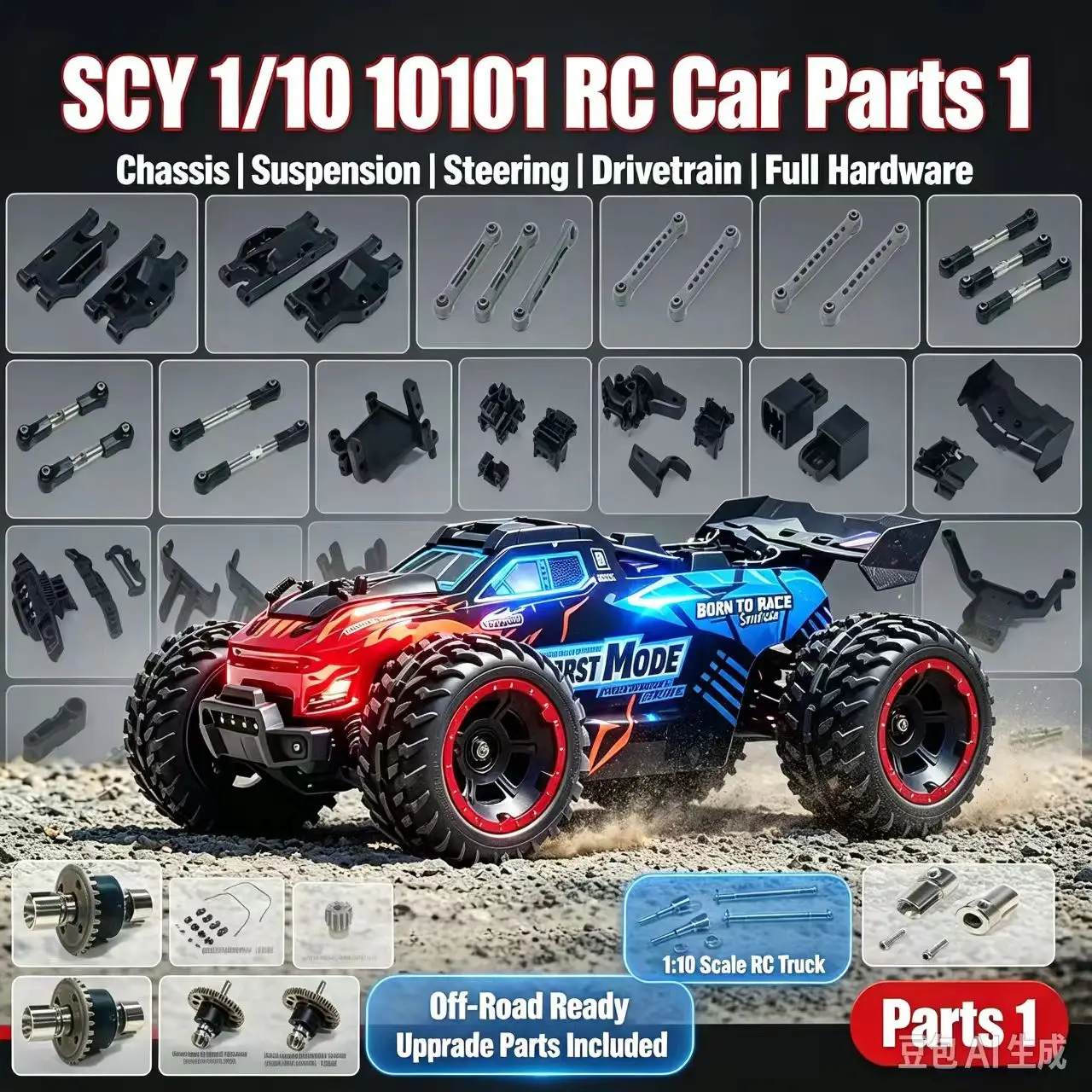 SCY 1/10 10101 RC Remote Control Car Parts Drive Shaft Chassis Steering Cup Dog Bone Motor Arm Modification Upgrade Parts 1