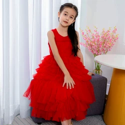 Teen Girls Christmas Party Tutu Dresses Kids Fancy Classic Red Christening Costume Girl Lace Birthday Prom Gown Children Clothes