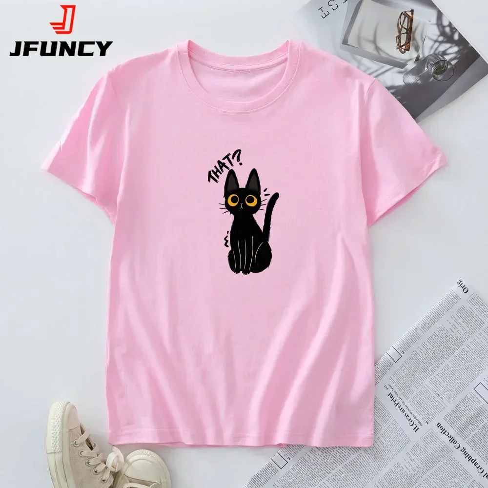 Plus Size Women Tees 100% Cotton Summer T-shirt Short Sleeve Tops Woman Clothes Cat Graphic T Shirts Female Tshirt