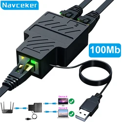 Navceker 1 Gb RJ45 Splitter 1 to 2 Ethernet Adapter Internet Network Cable Extender RJ45 Connector Coupler for PC TV Box Router