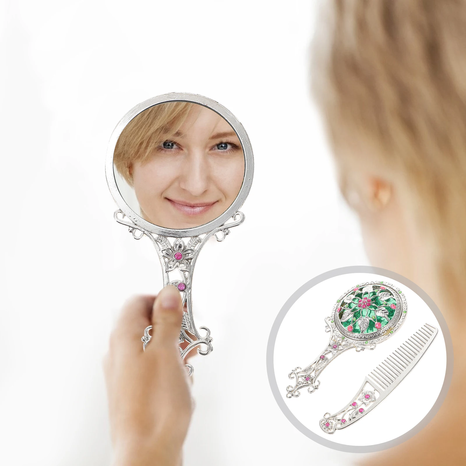 

1Set Woman Makeup Mirror Vintage Foldable Handheld Mirror Exquisite Craftsmanship Durable Lightweight Compact Design