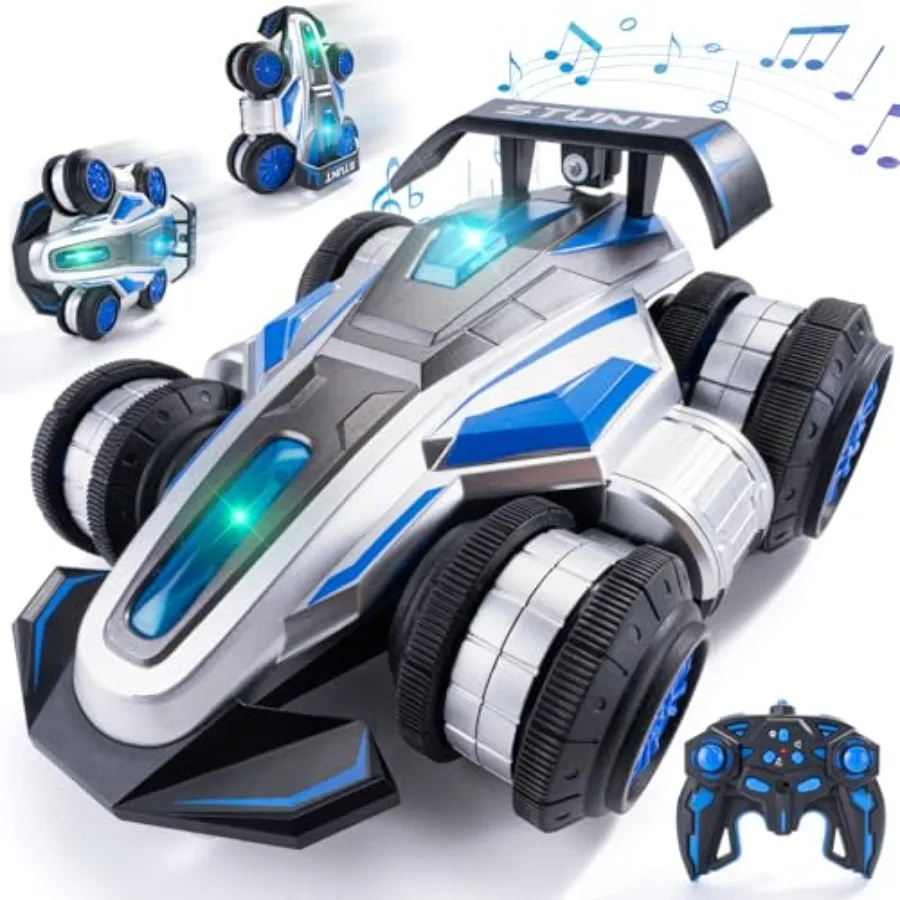 

1:14 Scale RC Stunt Car 360 Rotating Remote Control Car 2.4GHz 4WD Drift Truck for Ages 6-12 Racing Blue Red Birthday Gift