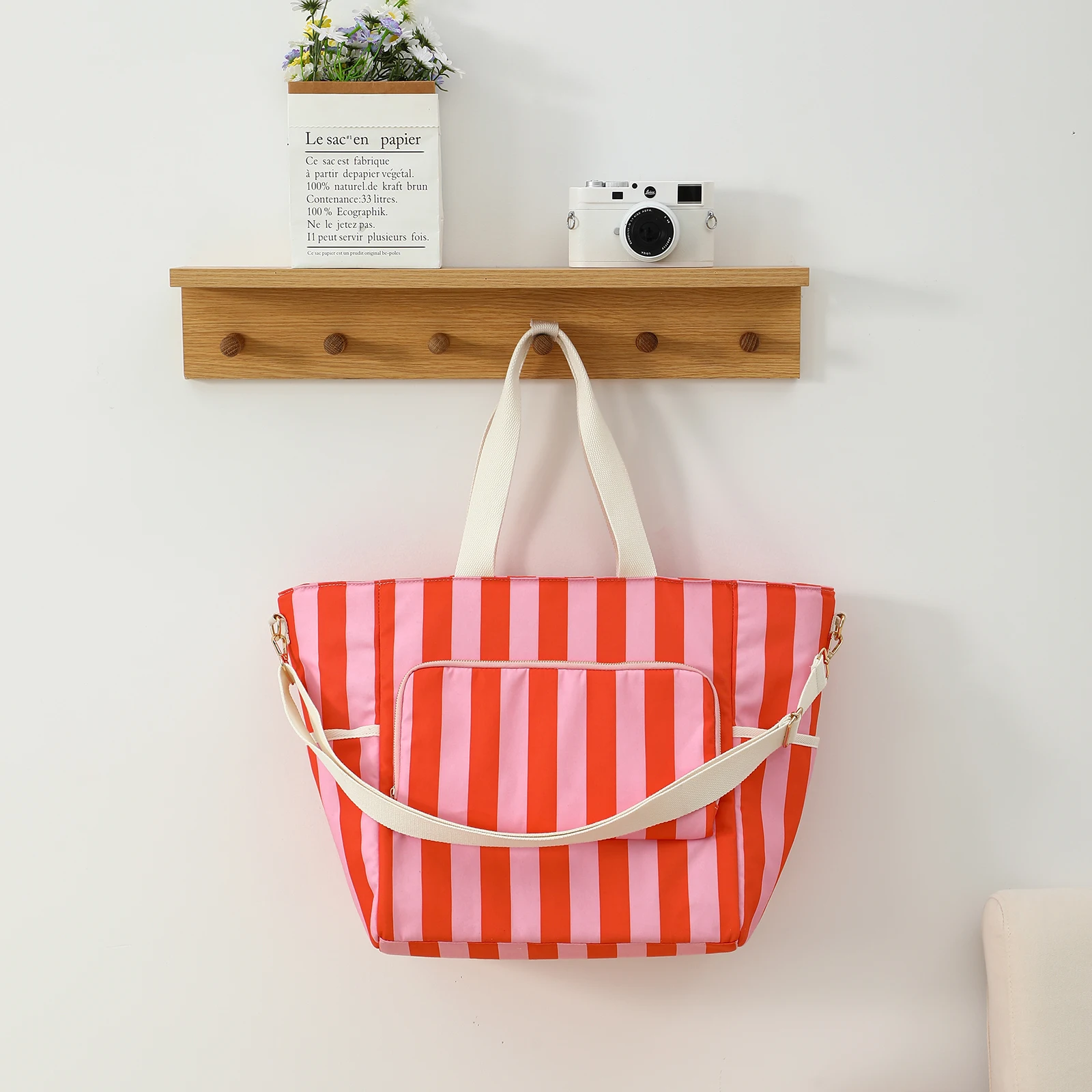 

Большая изолированная сумка-холодильник с боковым карманом для вина и отделением на молнии, полосатая парусиновая водонепроницаемая термосумка для пикника для лагеря